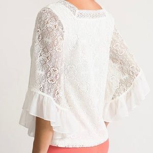 Boho Romantic White Lace Quarter Sleeve Top size 6